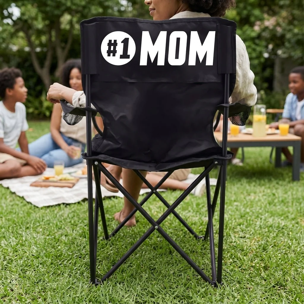#1 Mom Black Folding Camping Chair - Image 3