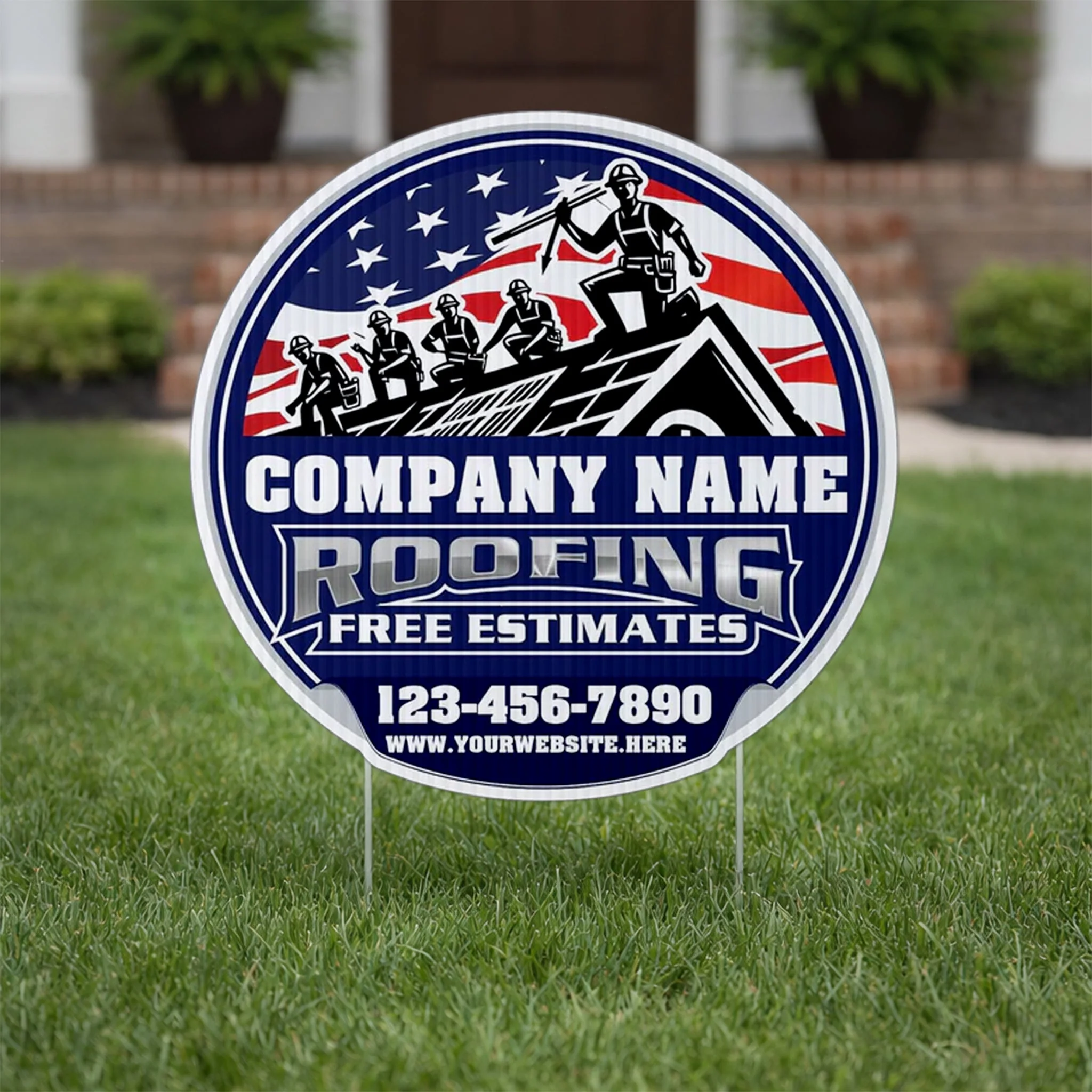 Custom Roofing Company Yard Signs | 10-Pack | 20 EZ Stakes Included