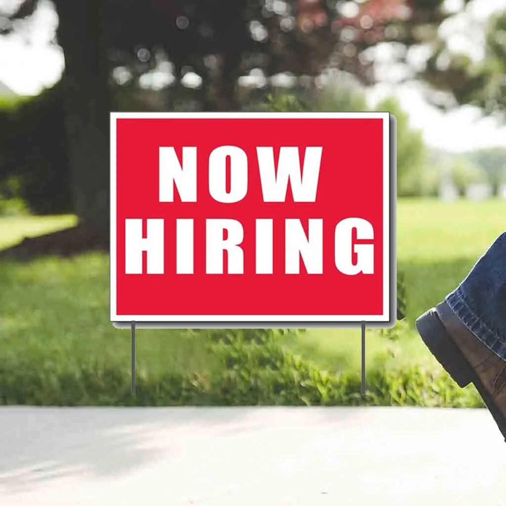 18"x24" Now Hiring Yard Signs Set of 4