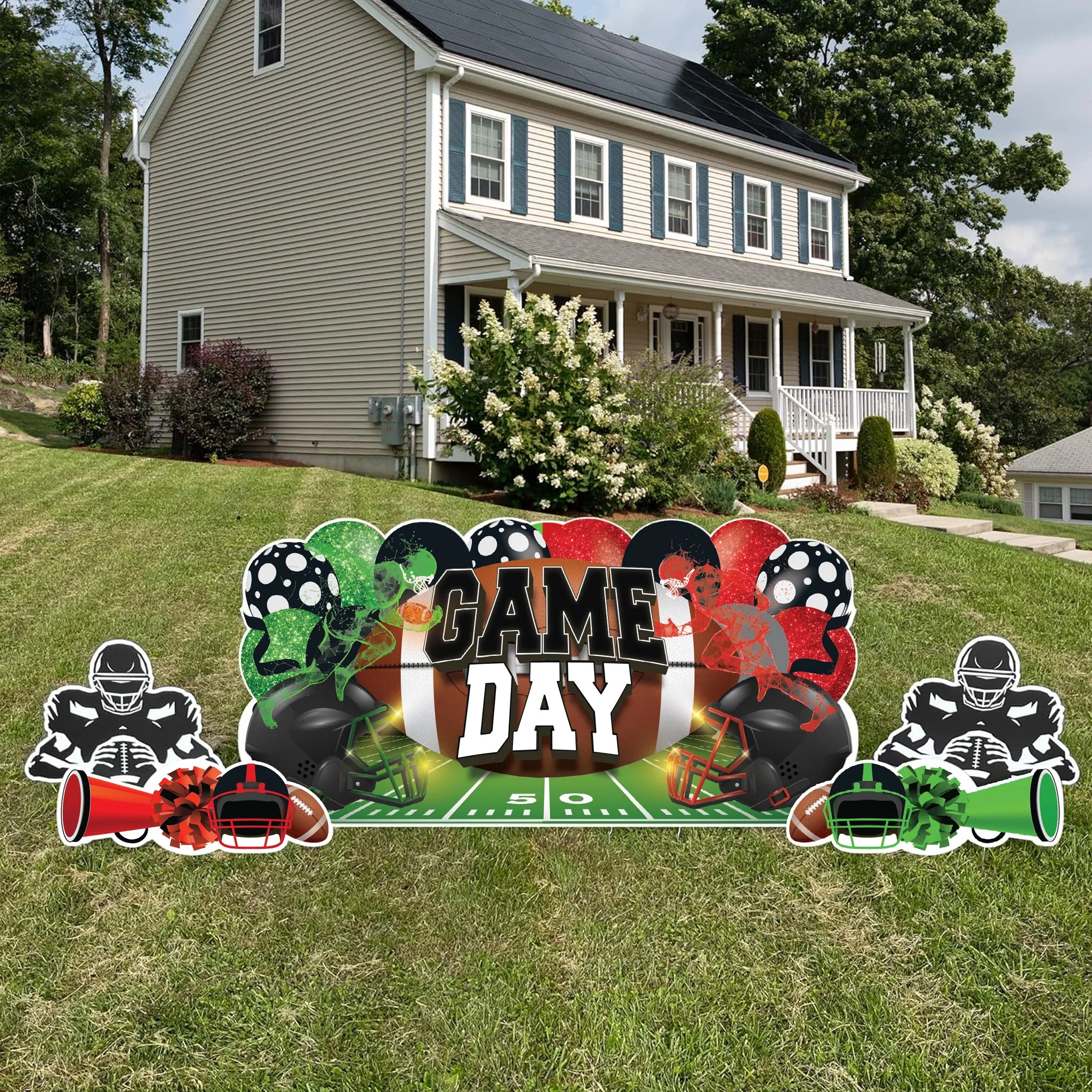 2025 Football Game Day Yard Card Display – 5 Pc Set | Red & Green