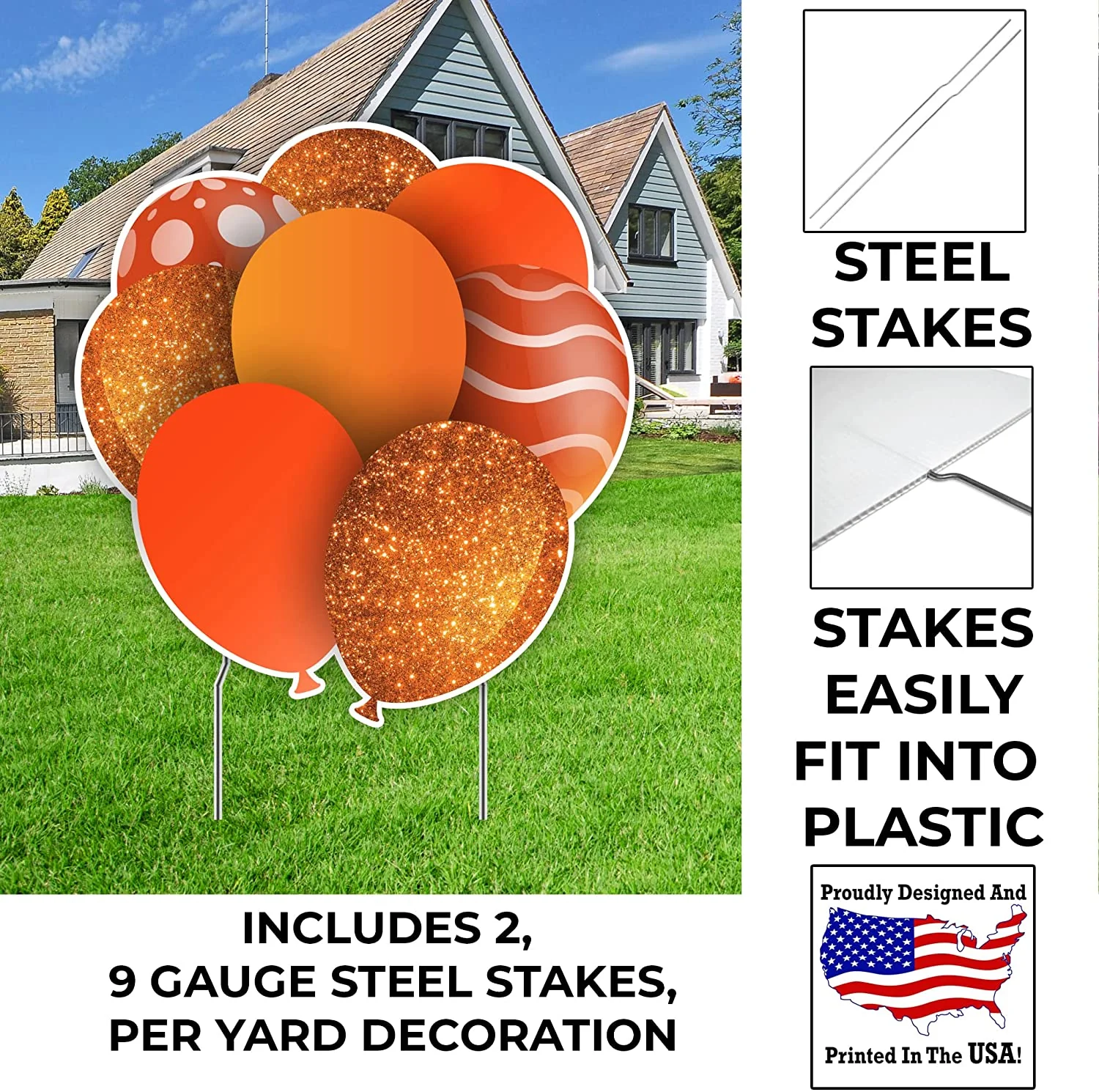 23.5" Orange Balloon Bouquets EZ Filler Yard Cards Set - Image 2