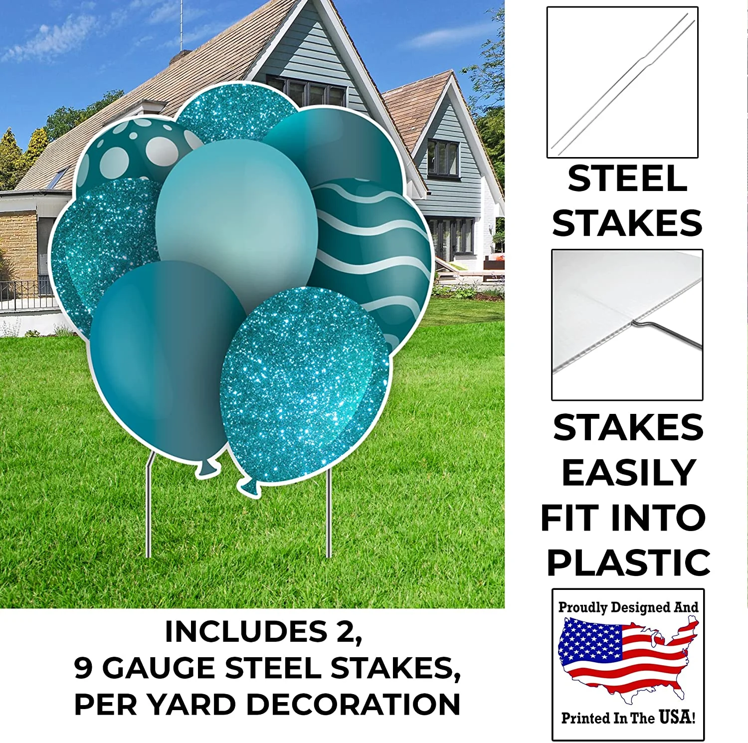 23.5" Teal Balloon Bouquets EZ Filler Yard Cards Set - Image 2