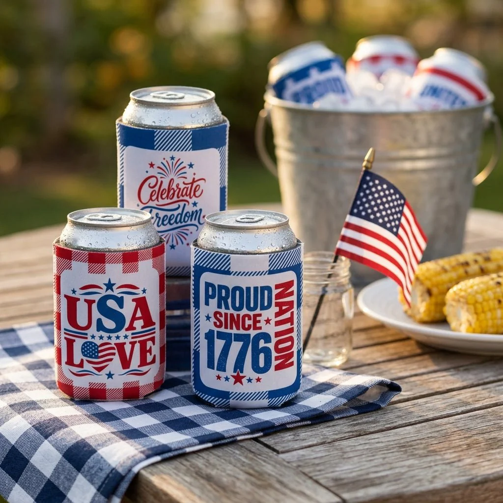 4th of July Can Coolers America's 250th Anniversary, 25 Unique Patriotic Designs, Fits 12oz Cans - Image 2