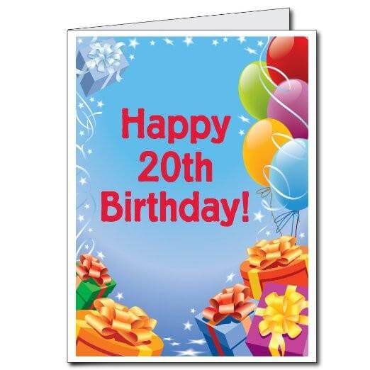3' Giant 20th Birthday Presents and Balloons Greeting Card - Image 2