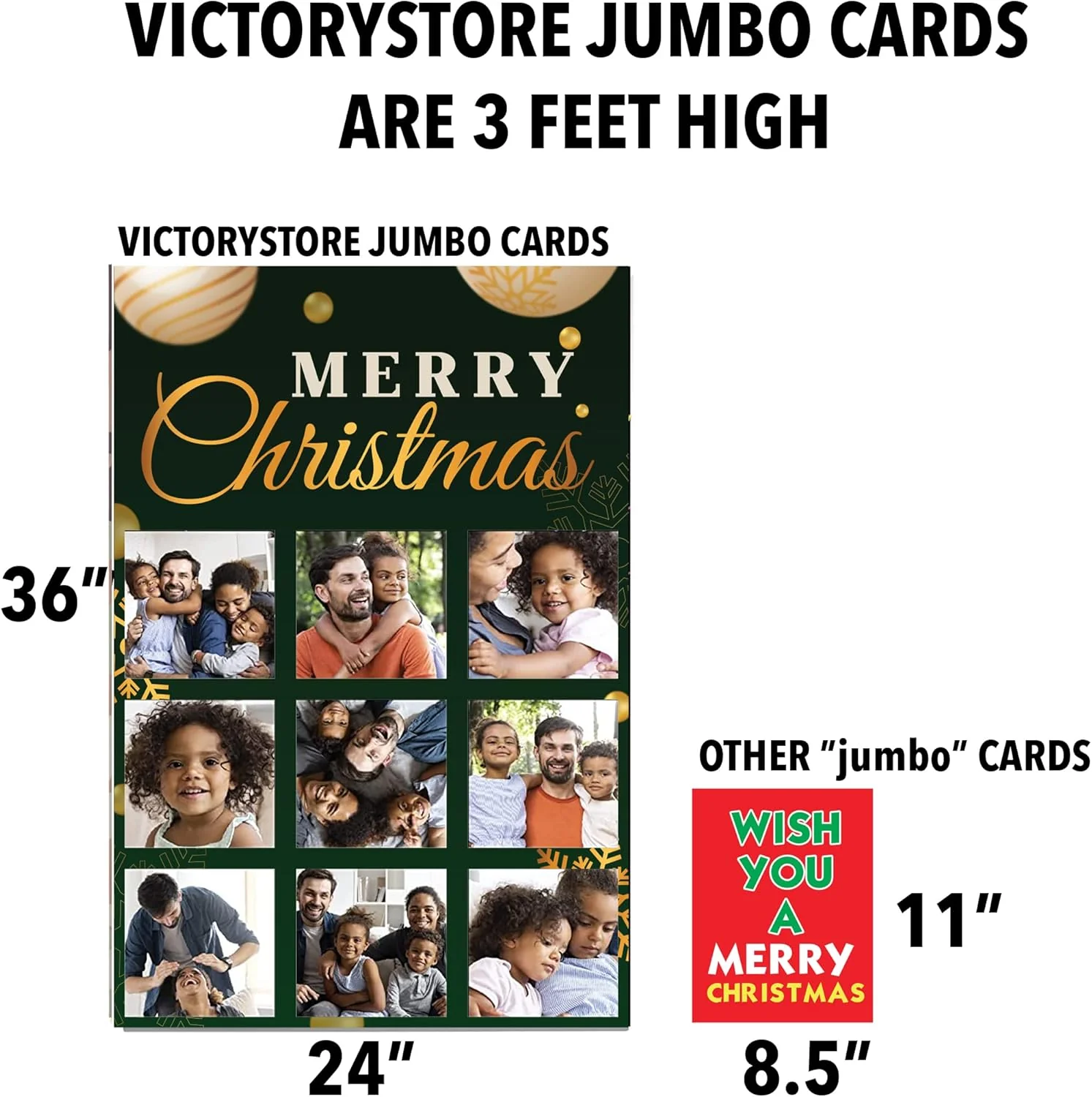 3' Custom Merry Christmas 9 Photo Greeting Card - Image 3