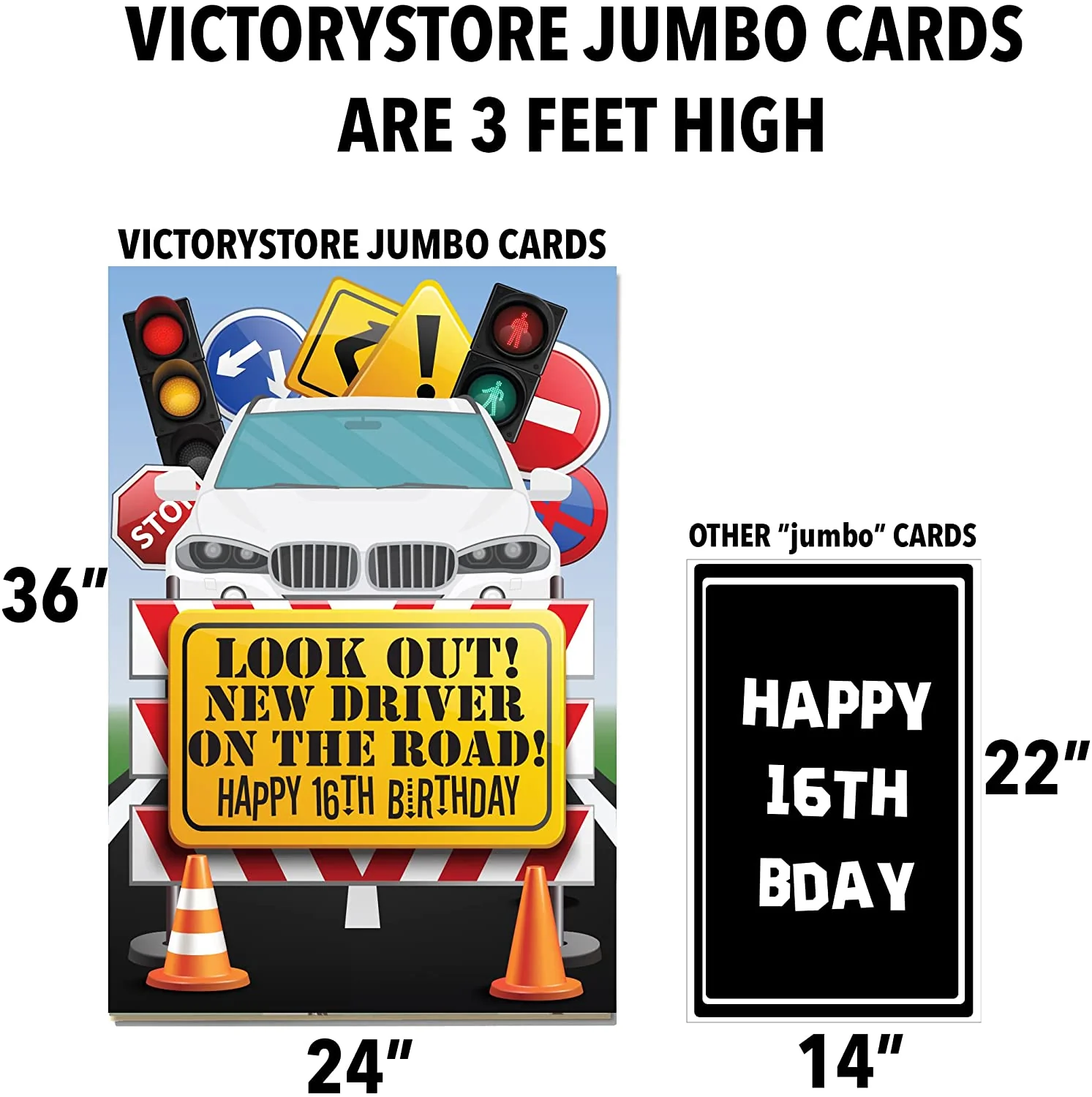 3' Jumbo Look Out New Driver On The Road 16th Birthday Card - Image 2