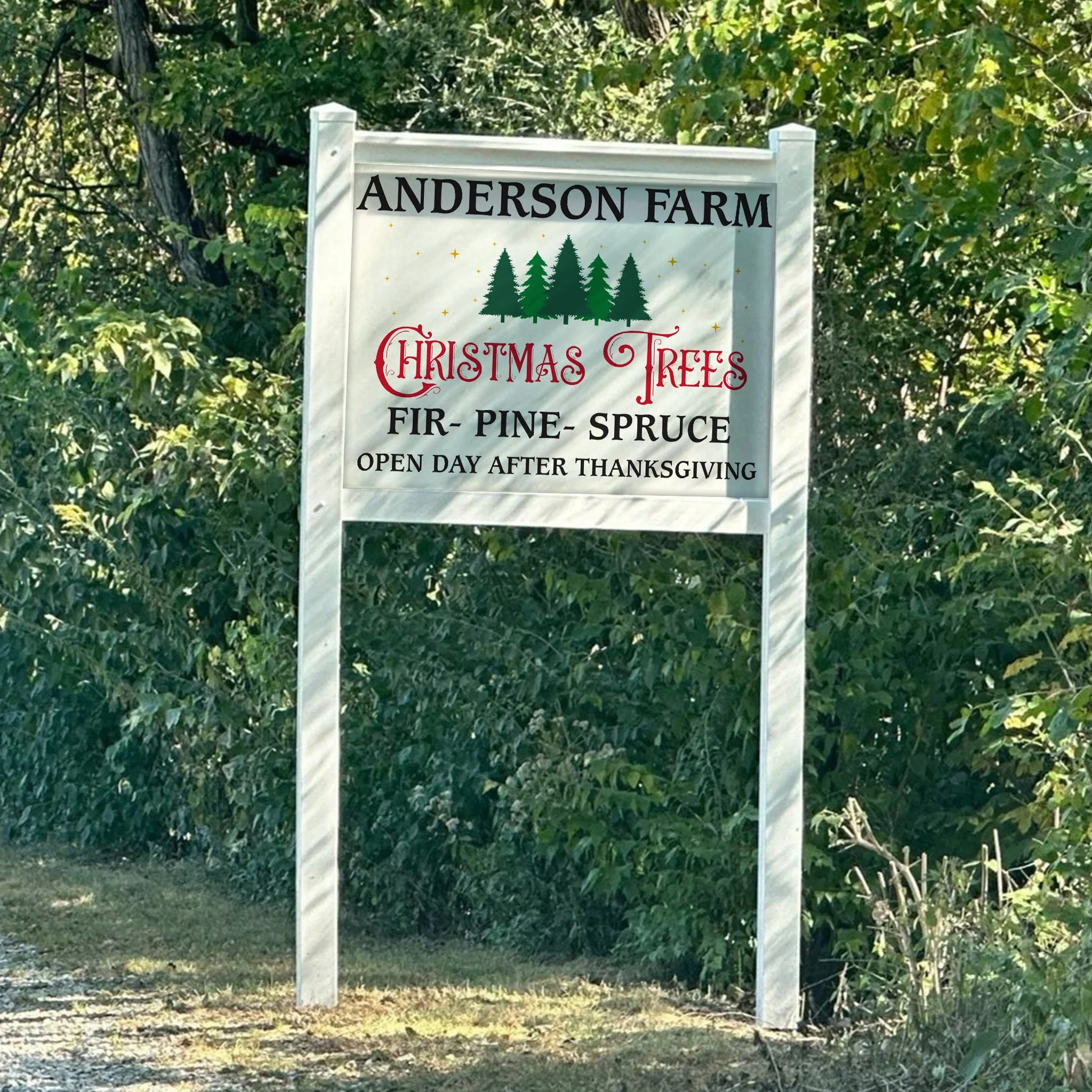 3' x 4' Custom Christmas Tree Farm Sign with Vinyl Frame Kit | Includes 3mm ACM Panel, 8' Vinyl Posts, and Rails - Image 4