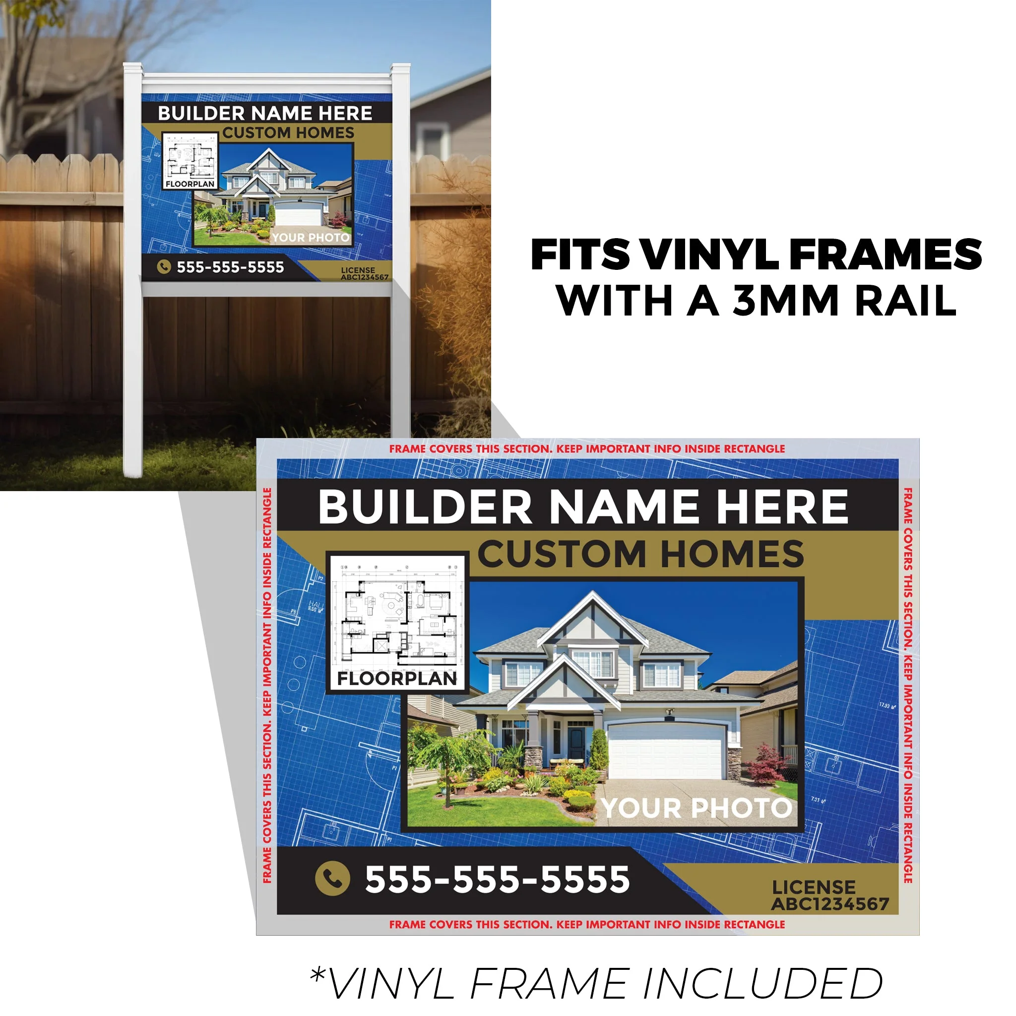 3' x 4' Custom Construction Job Site Sign with Vinyl Frame Kit | Includes 3mm ACM Panel, 8' Vinyl Posts & Rails - Image 3