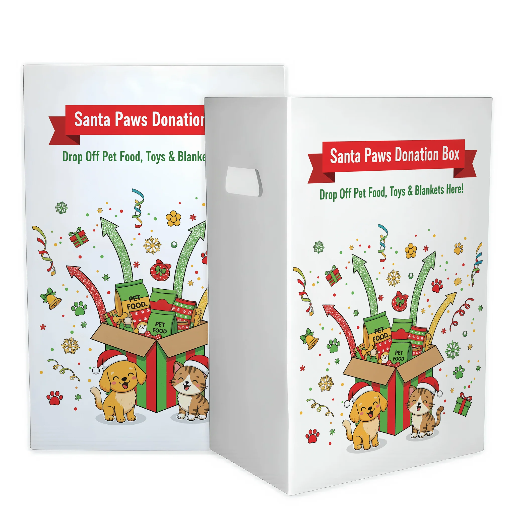6-Pack Pet Drive Donation Bin - Santa Paws- Reusable Corrugated Plastic Trash Cans | 22.3 Gallons