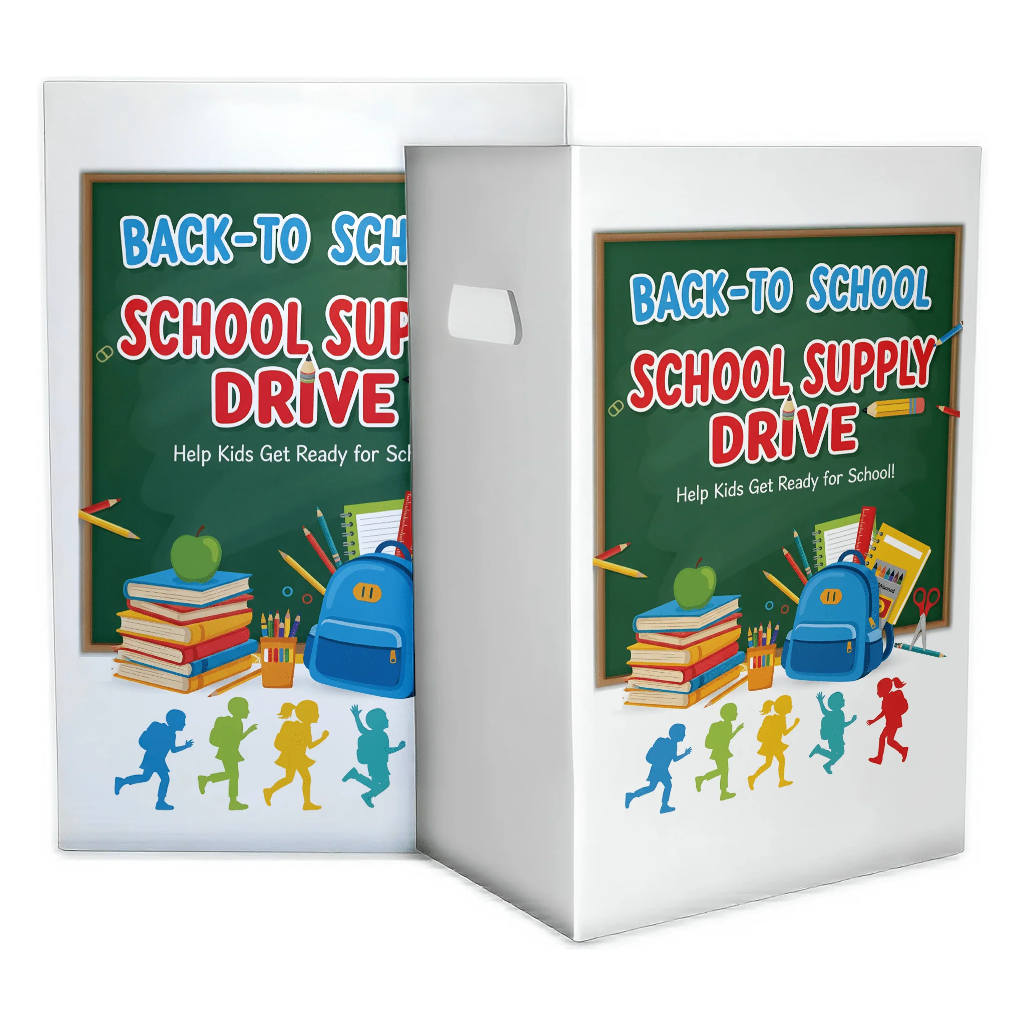 6-Pack School Supplies Donation Bin - Back To School - Reusable Corrugated Plastic Trash Cans | 22.3 Gallons