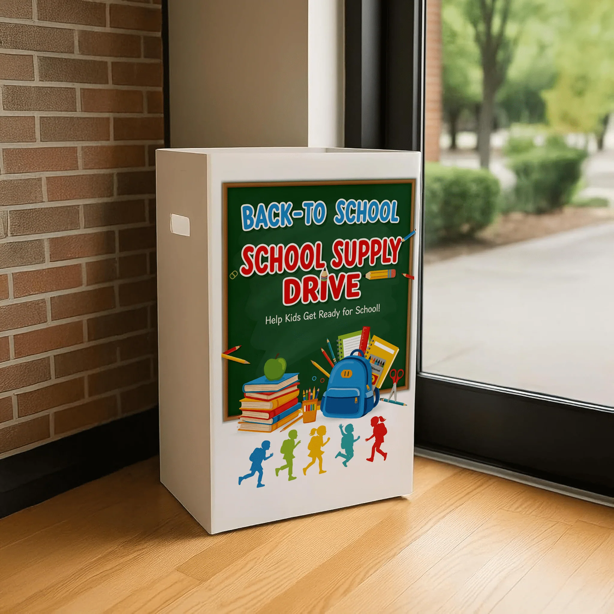 6-Pack School Supplies Donation Bin - Back To School - Reusable Corrugated Plastic Trash Cans | 22.3 Gallons - Image 2