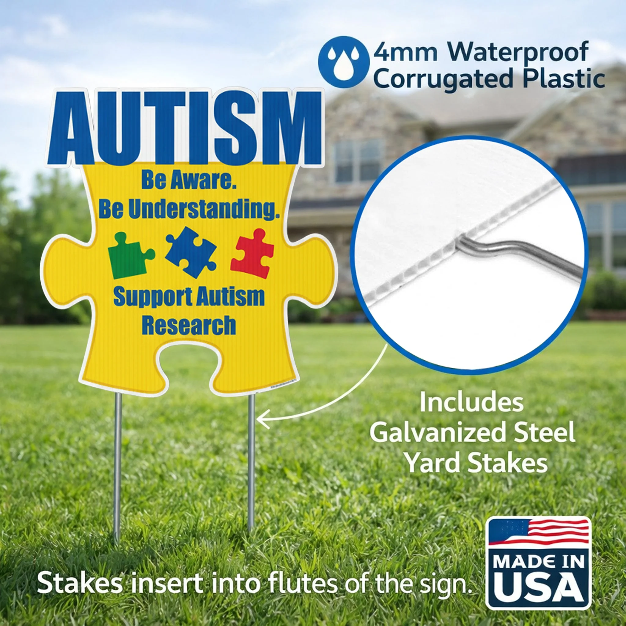 Autism Awareness Puzzle Piece Yard Sign – 21" x 21.5" Outdoor Lawn Decoration with Stakes - Image 3