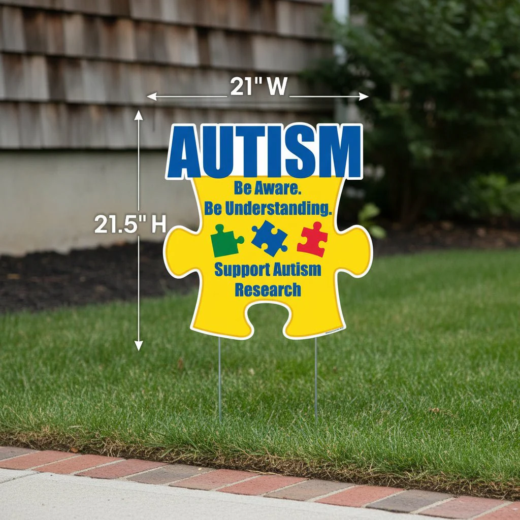 Autism Awareness Puzzle Piece Yard Sign – 21" x 21.5" Outdoor Lawn Decoration with Stakes - Image 4