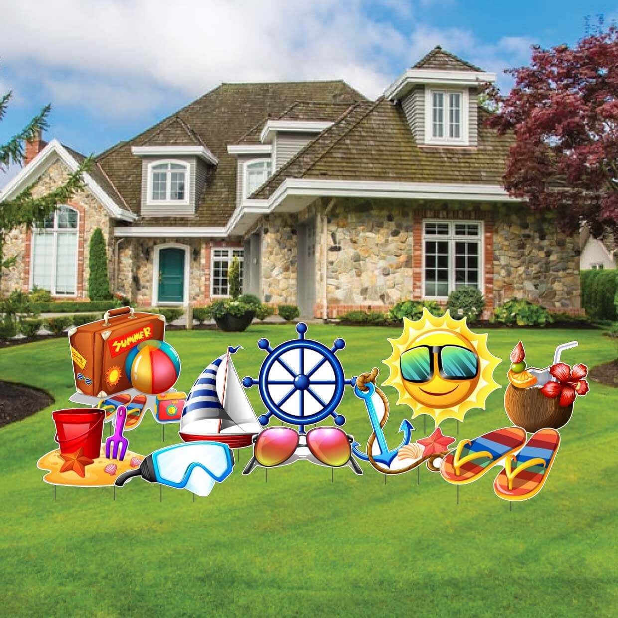 Beach Themed Yard Card Flair 10 pc Set