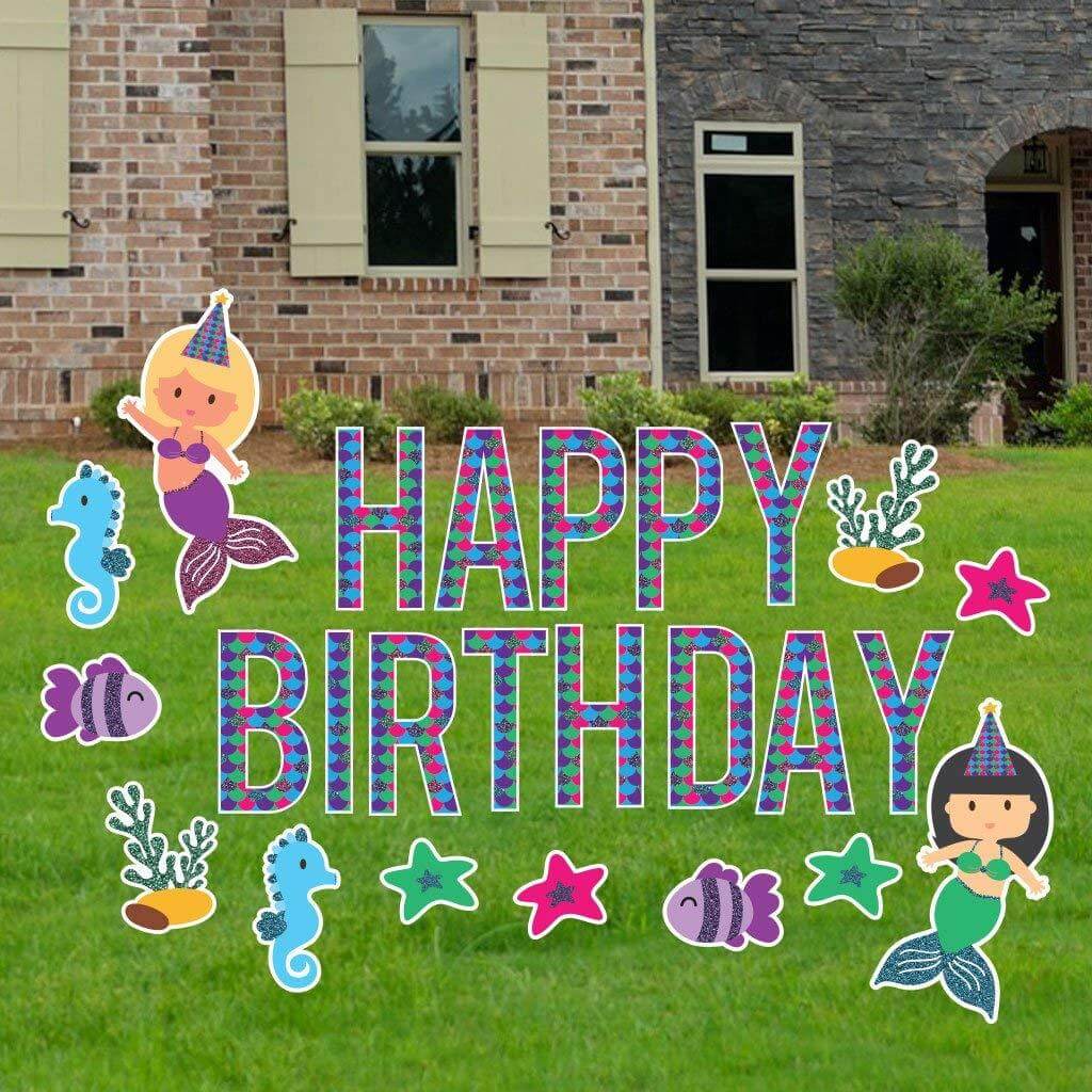 Faux Glitter Mermaid Birthday Yard Card Letters 25 pc set