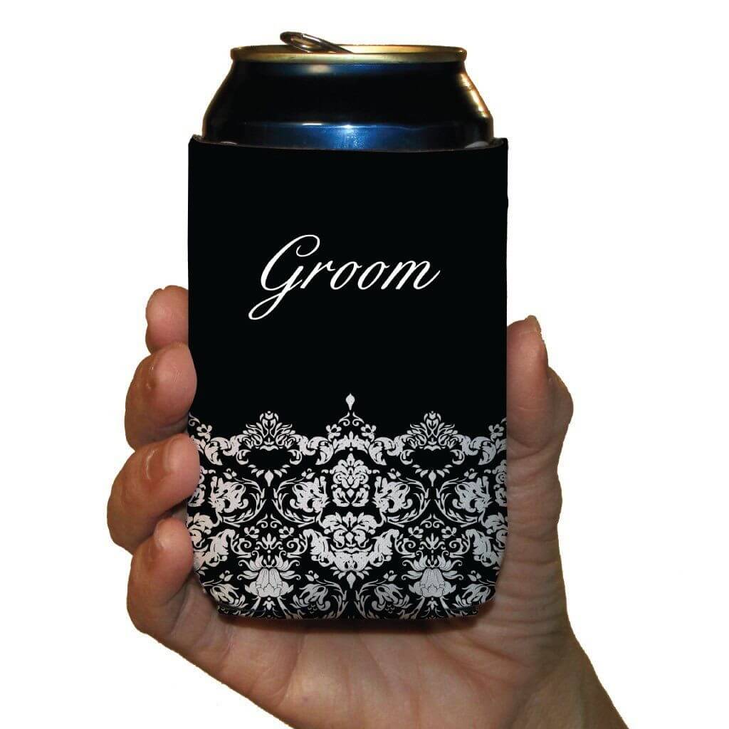 Black & White Elegant Wedding Can Coolers Set - Image 2