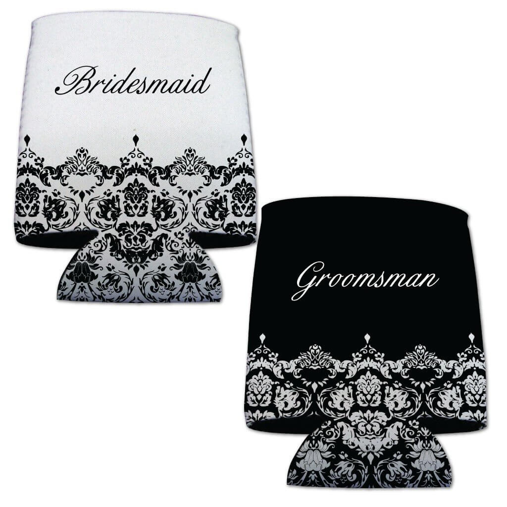 Black & White Elegant Wedding Can Coolers Set - Image 5