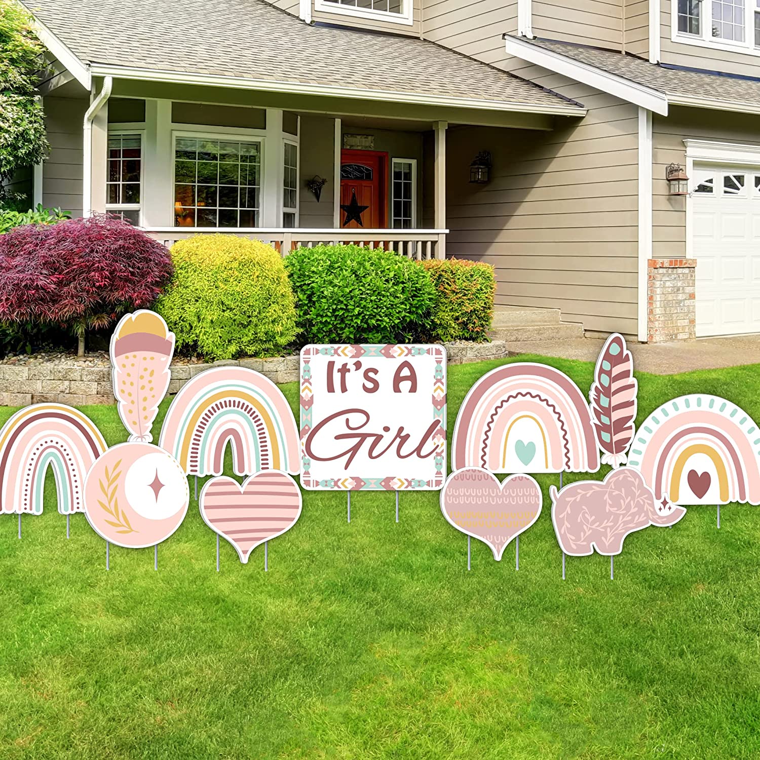 Boho Baby Girl Shower Yard Decorations - 11 Pieces