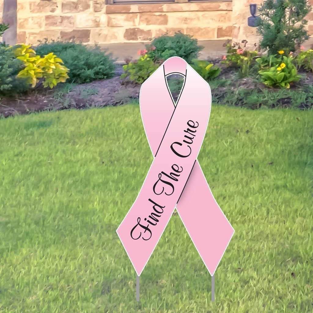 Custom Breast Cancer Awareness Pink Ribbon Yard Sign w/ Pair EZ Stakes