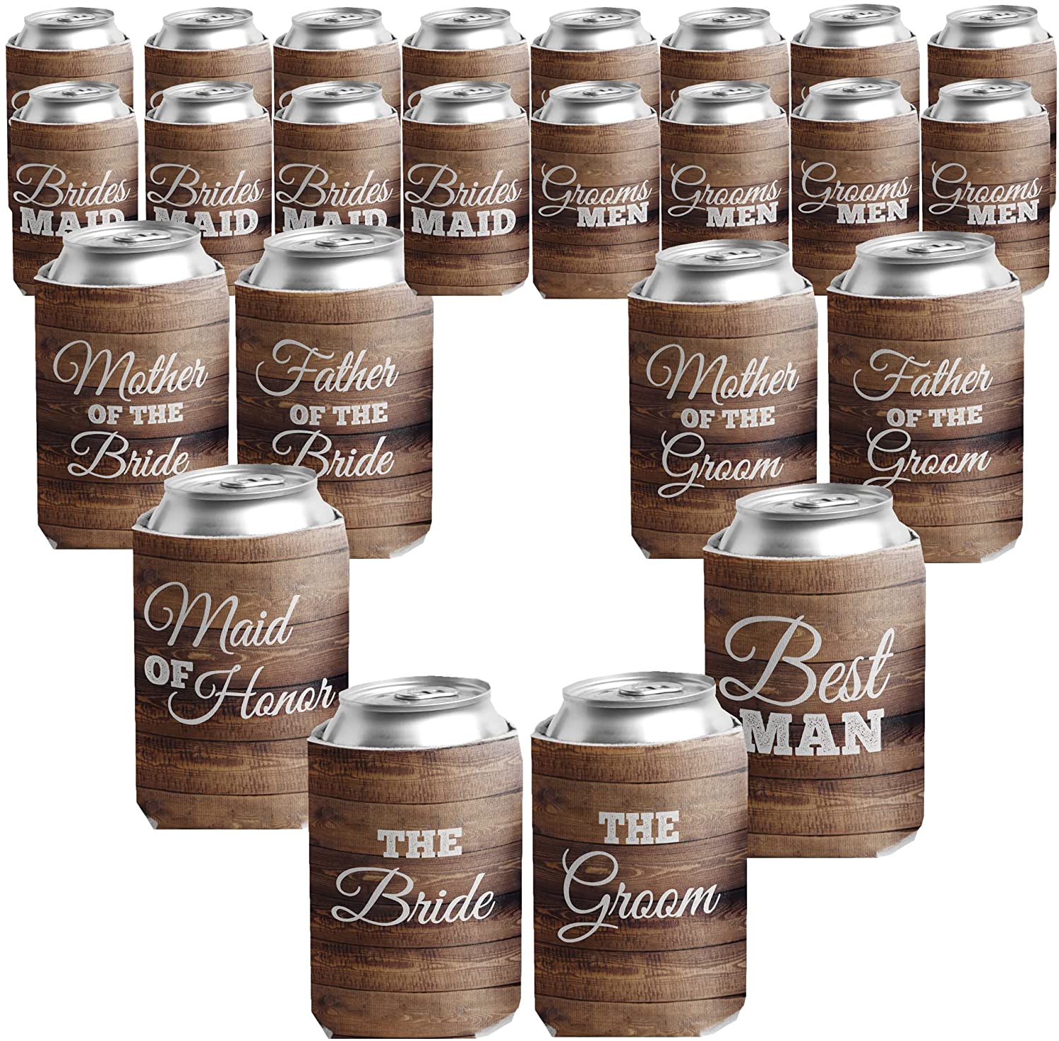 Brown Wood Wedding Party Can Coolers Pack
