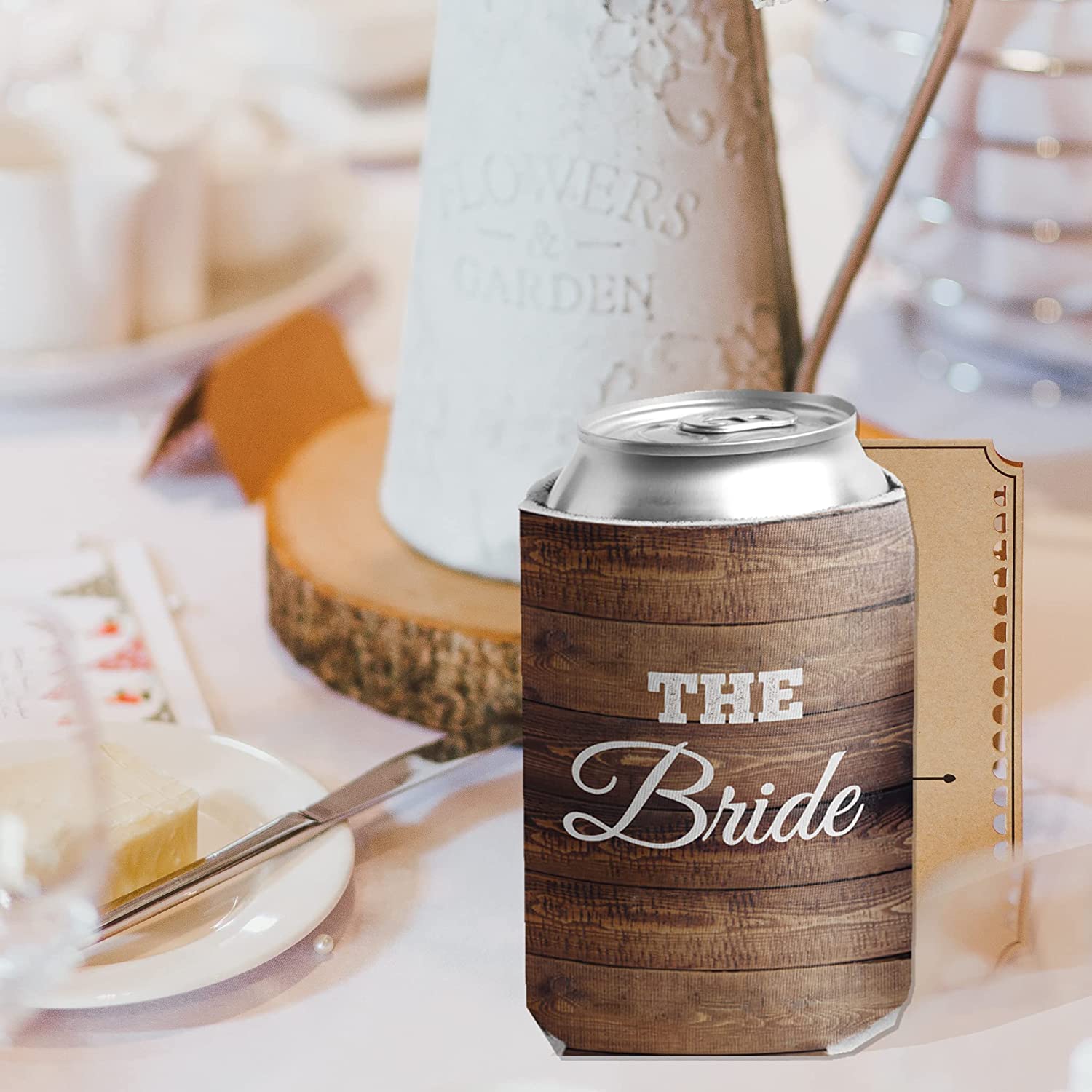 Brown Wood Wedding Party Can Coolers Pack - Image 3