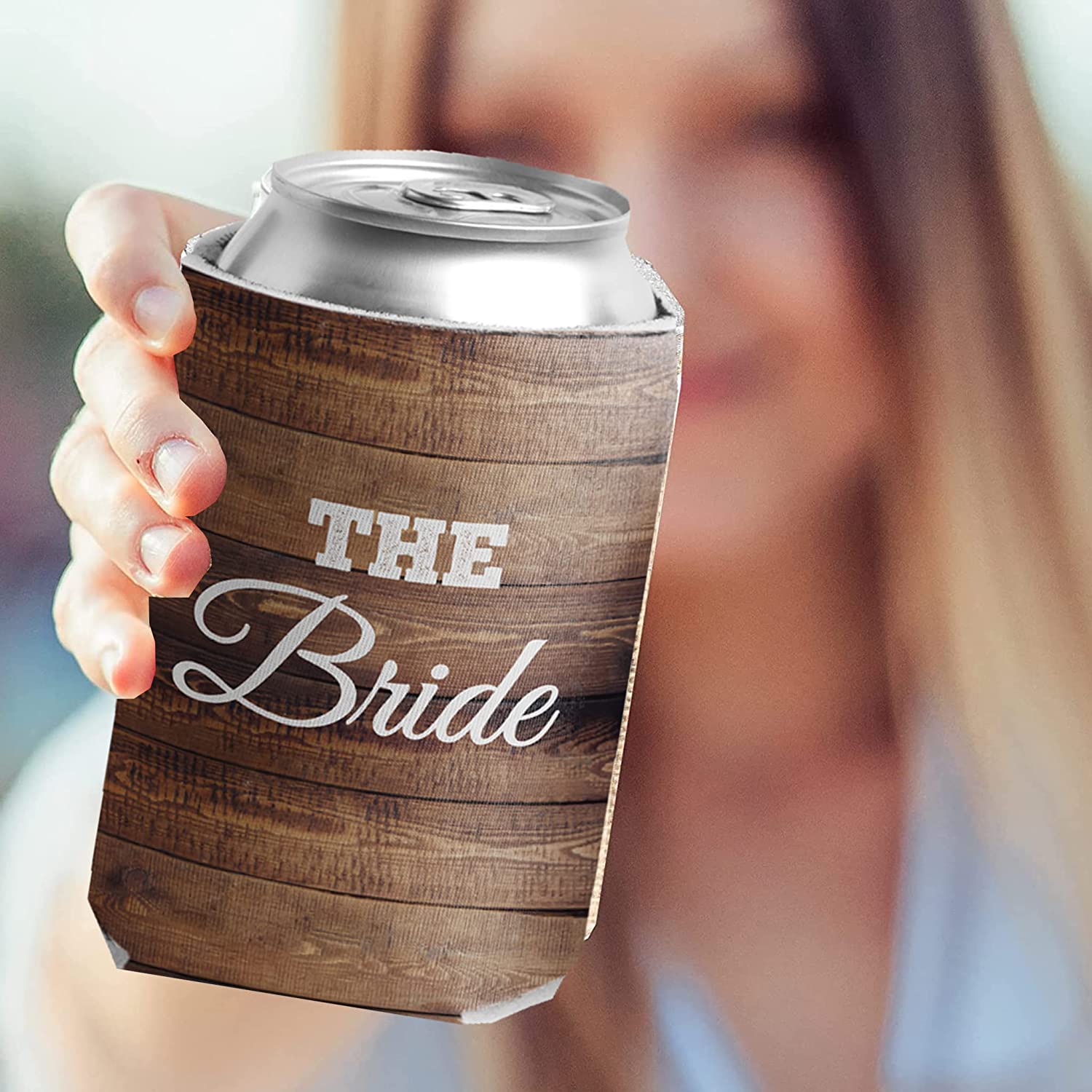 Brown Wood Wedding Party Can Coolers Pack - Image 4