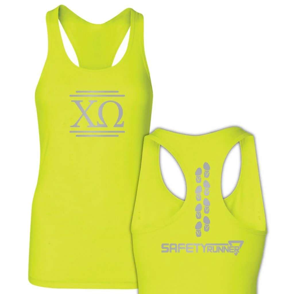 Chi Omega Neon Yellow SafetyRunner Ladies Performance Racerback Tank