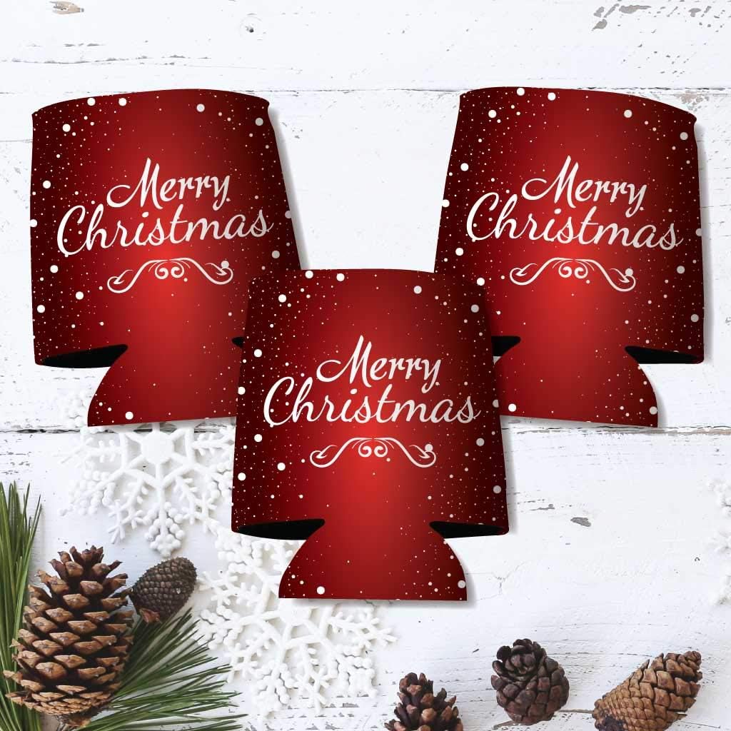 Christmas Can Coolers "Merry Christmas Red Snowfall" Pack - Image 2