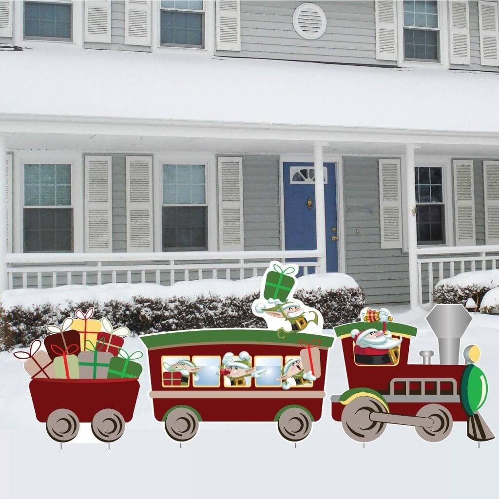 Christmas Train Set Yard Sign | 6 Short Stakes Included