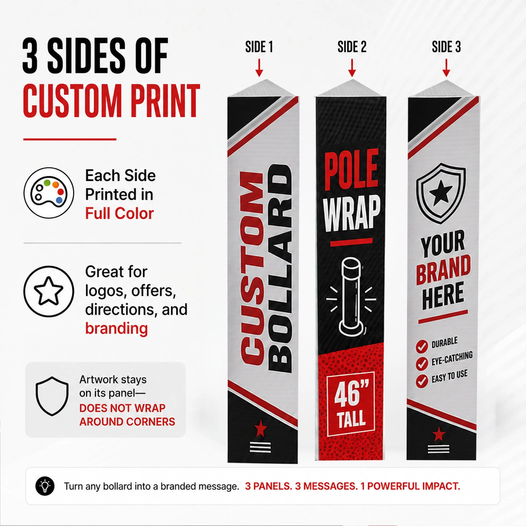 Custom Bollard Pole Wrap – 46" Tall 3-Sided Corrugated Plastic Bollard Cover - Image 3
