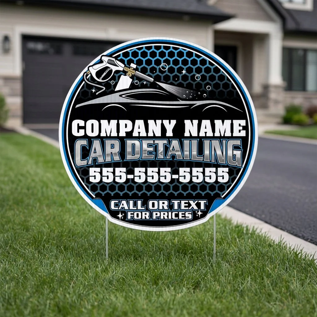 Custom Car Detailing Yard Signs | 10-Pack| Two-Sided | Personalized Mobile Auto Detailing Signs 20 EZ Stakes Included - Image 3