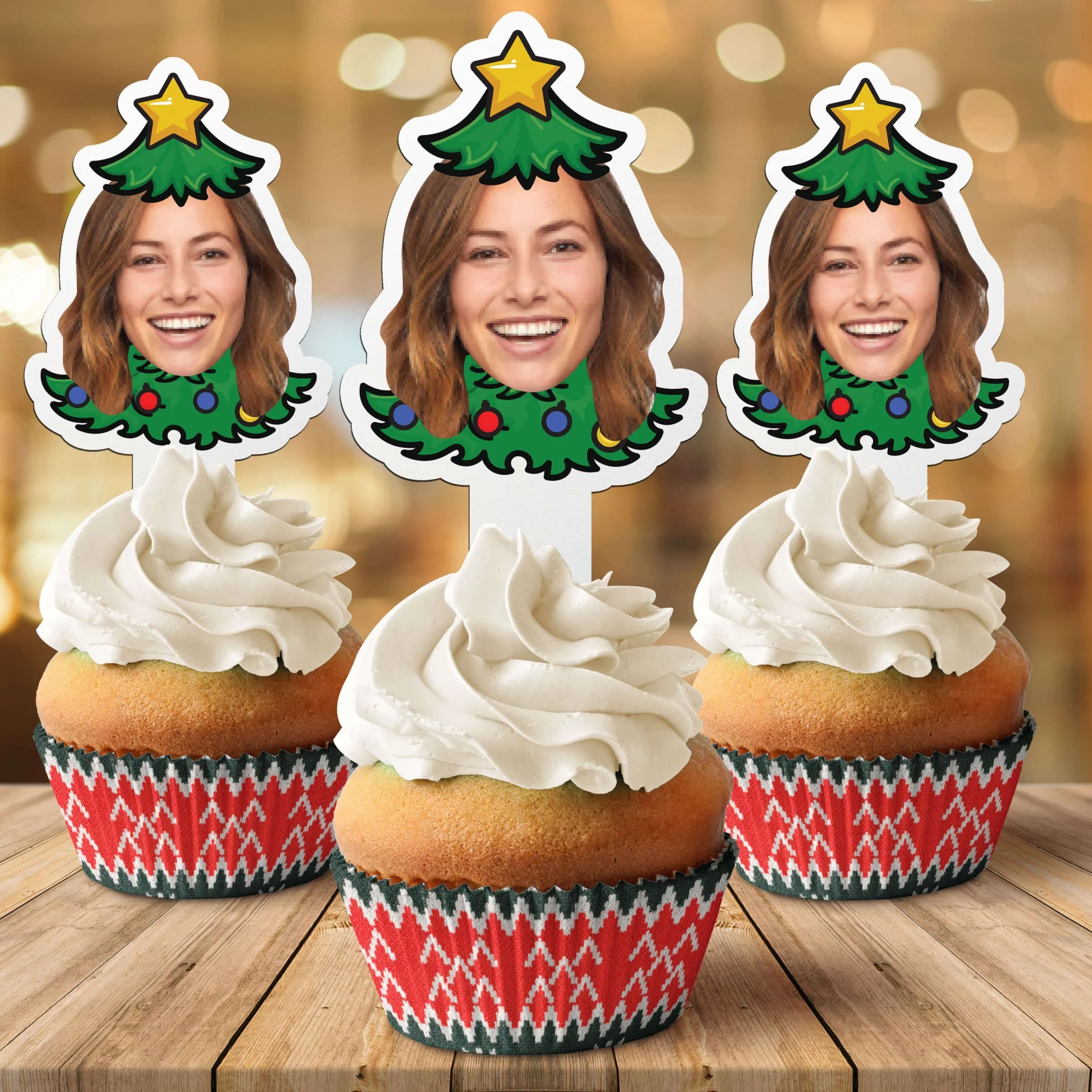 Custom Christmas Cupcake Toppers (Christmas Tree) - Image 3