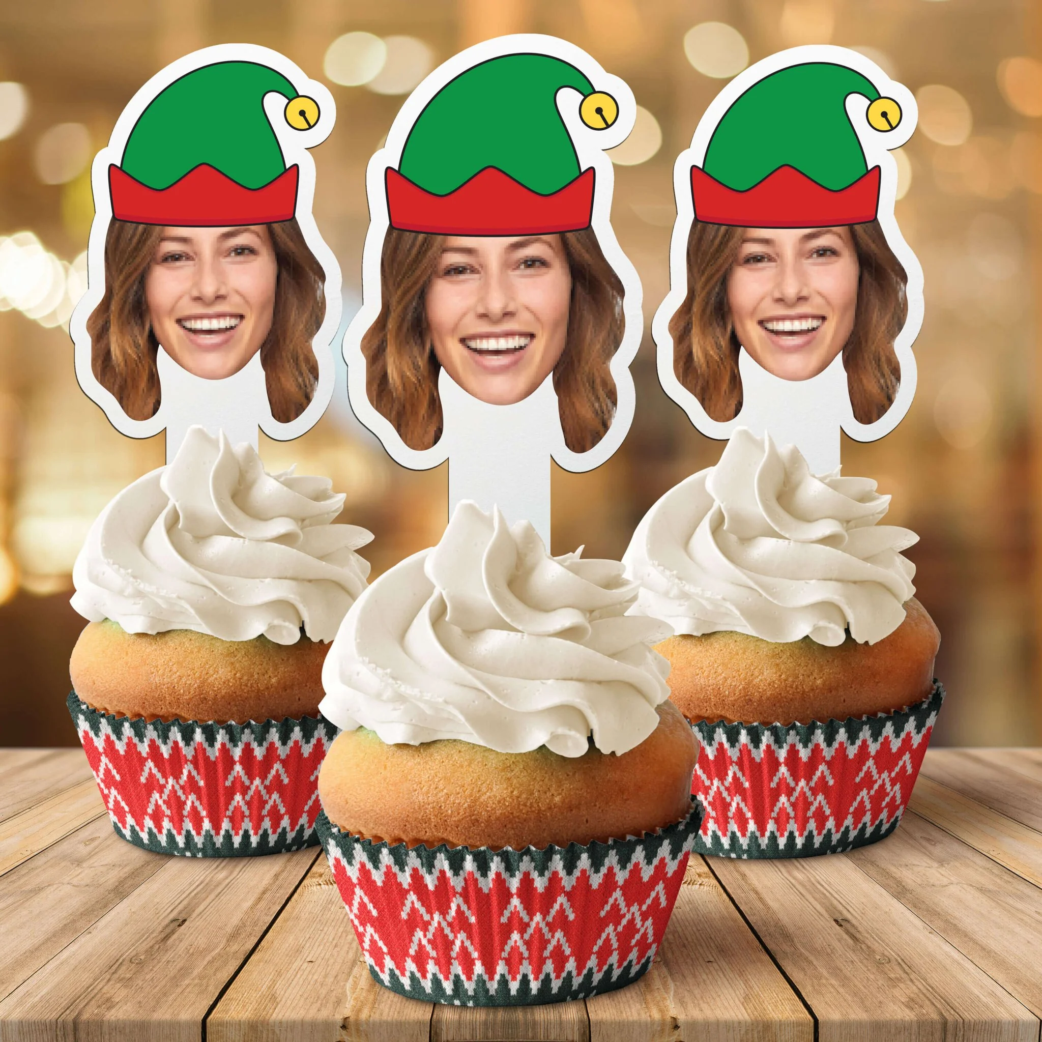 Custom Christmas Cupcake Toppers (Elf Hat) - Image 4
