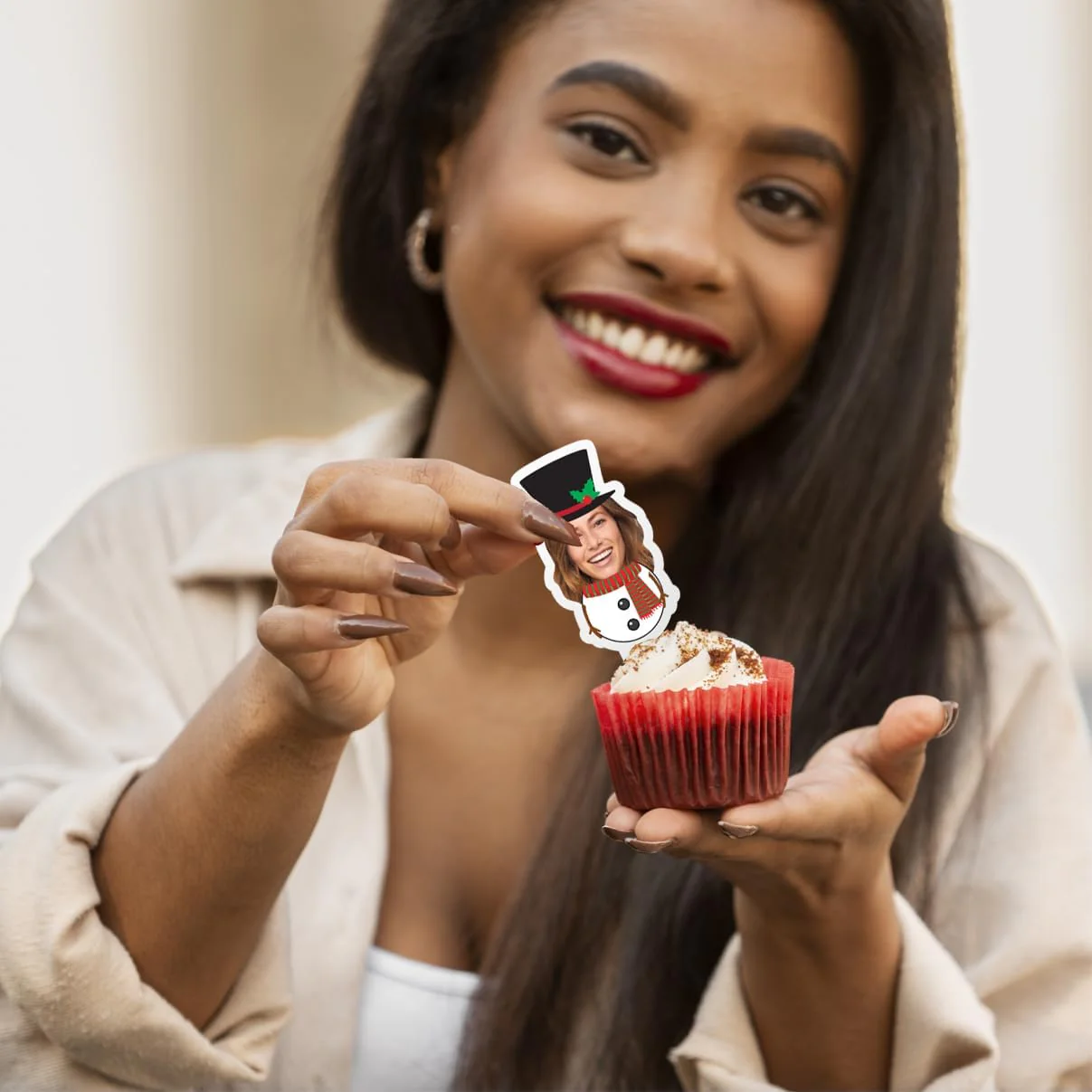 Custom Christmas Cupcake Toppers (Snowman) - Image 2