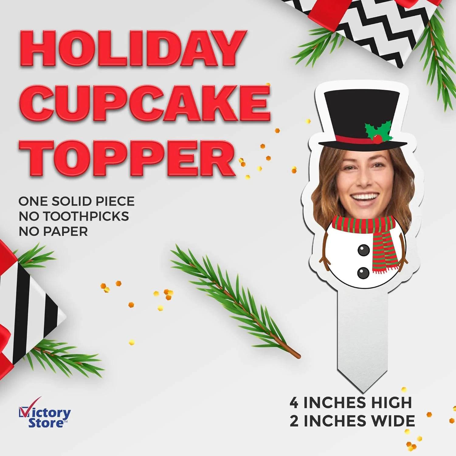 Custom Christmas Cupcake Toppers (Snowman) - Image 4