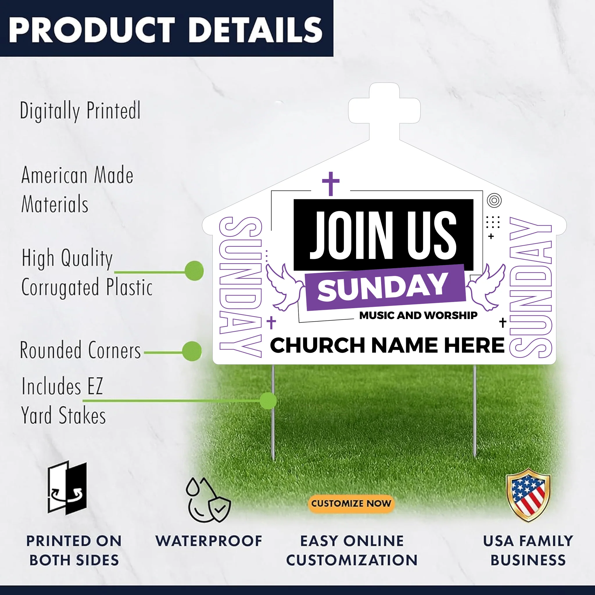 Custom Church Yard Signs – “Join Us This Sunday”  | 10-Pack | Two-Sided | 20 EZ Stakes Included - Image 2