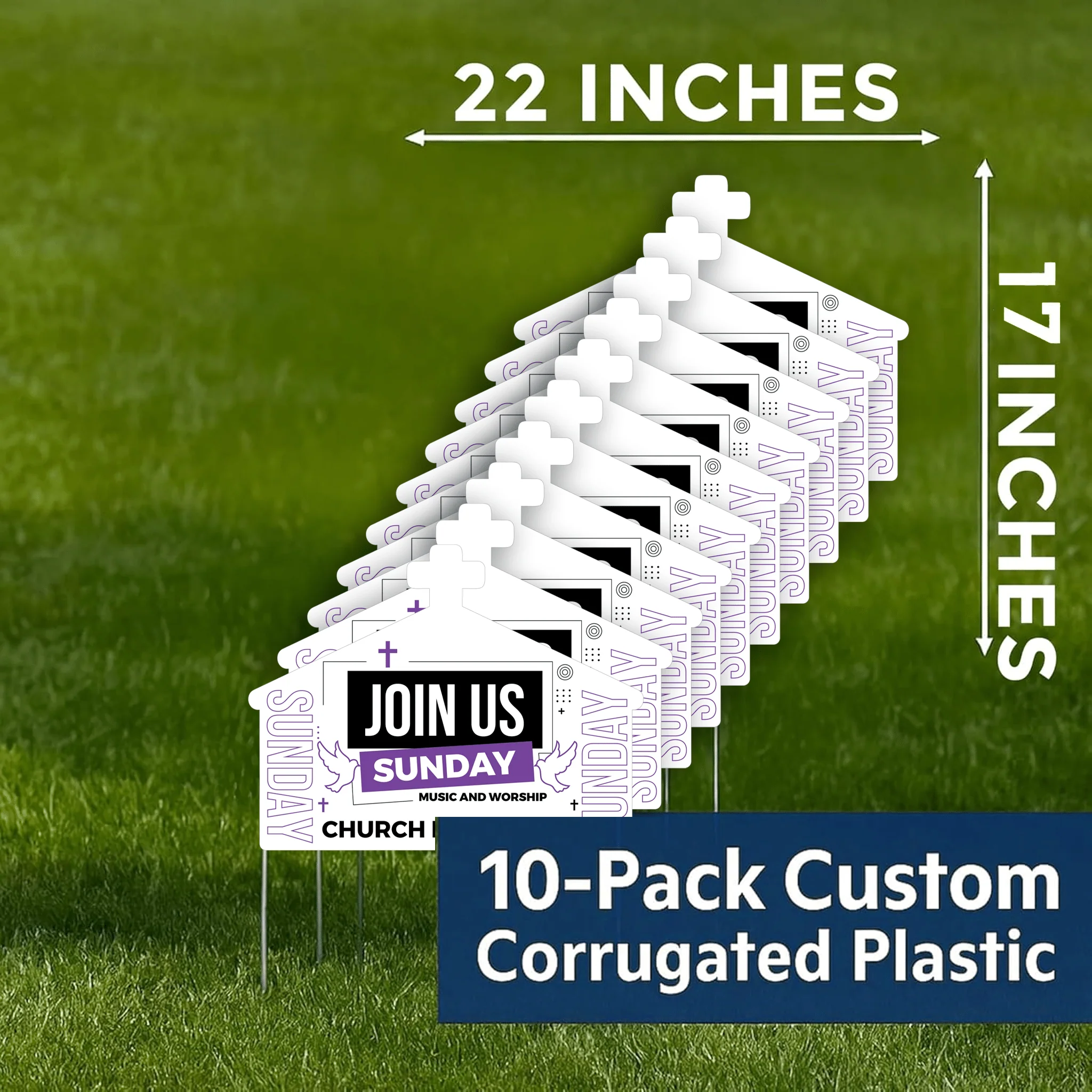 Custom Church Yard Signs – “Join Us This Sunday”  | 10-Pack | Two-Sided | 20 EZ Stakes Included - Image 3