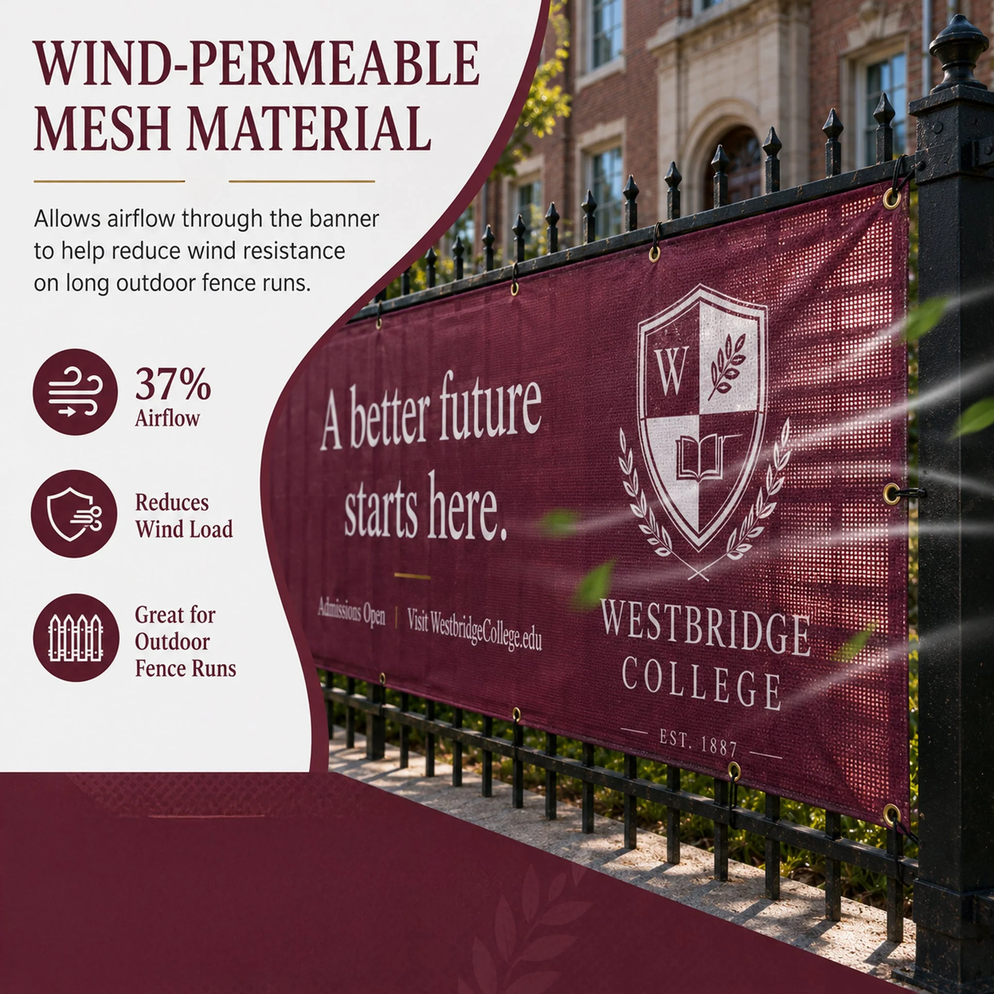 Custom College Fence Banner – Personalized Outdoor Mesh Banner for Schools, Universities & Campus Events - Image 2
