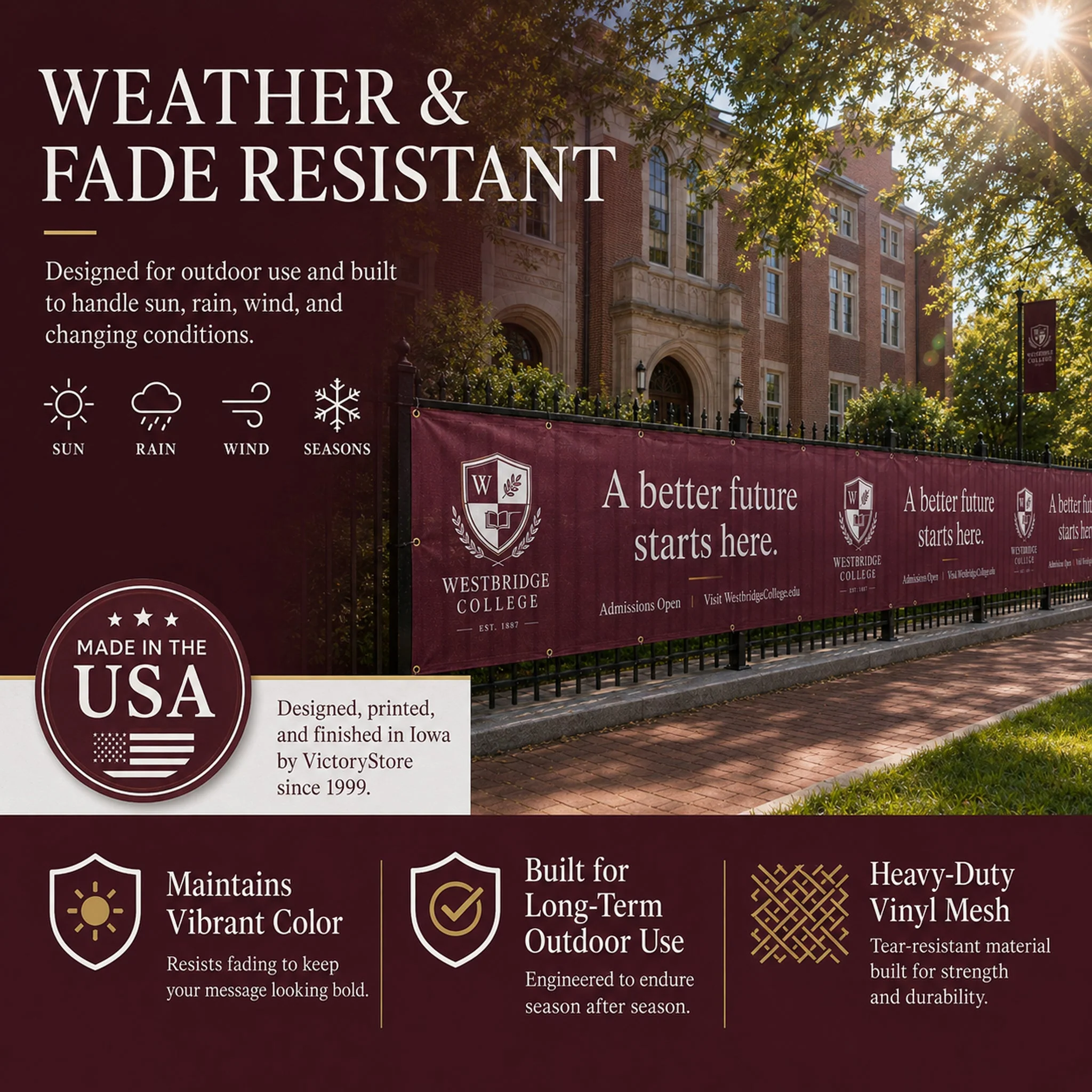 Custom College Fence Banner – Personalized Outdoor Mesh Banner for Schools, Universities & Campus Events - Image 3