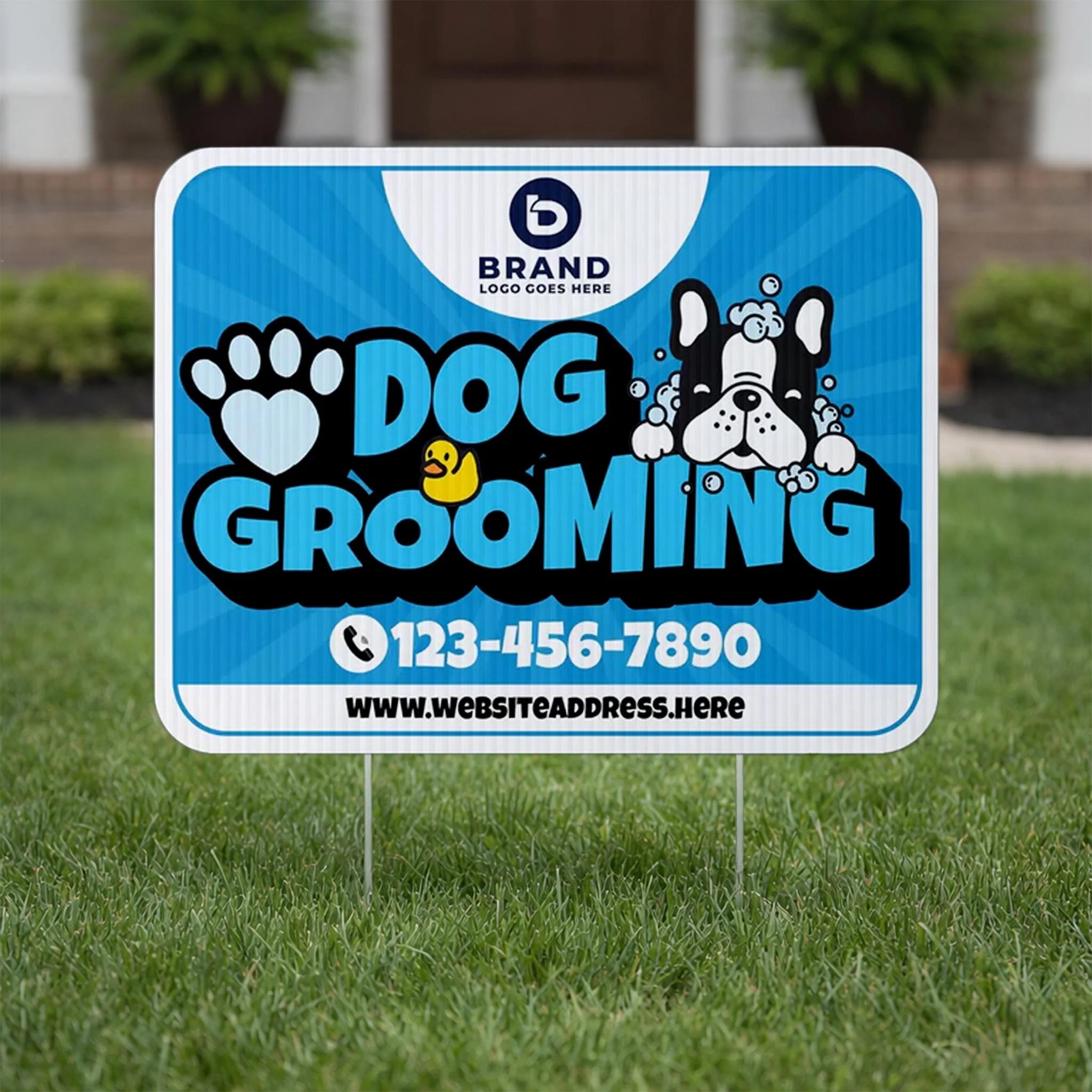 Custom Dog Grooming Yard Signs | 10-Pack | 20 EZ Stakes Included