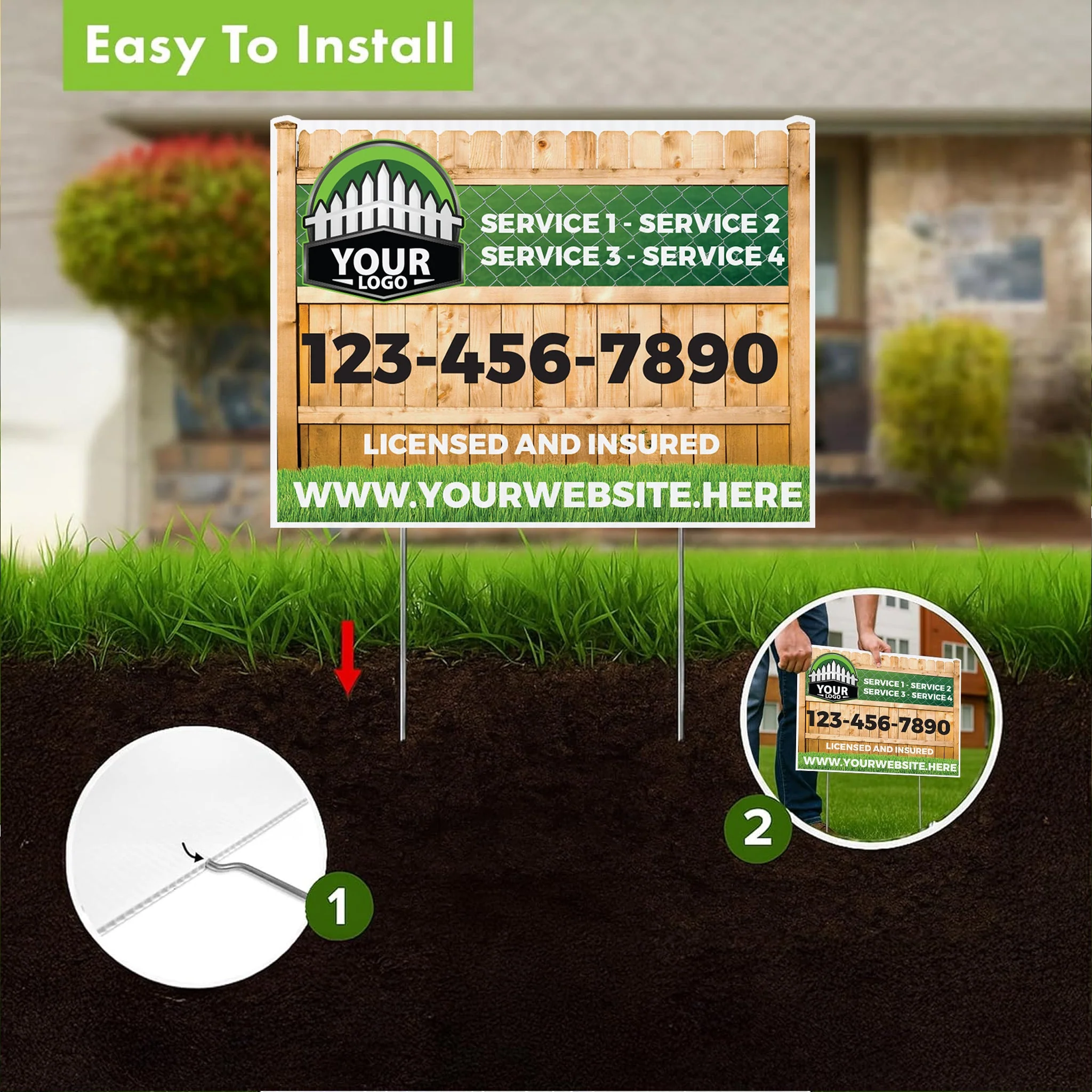 Custom Fence Company Yard Signs | 10-Pack | 20 EZ Stakes Included - Image 3