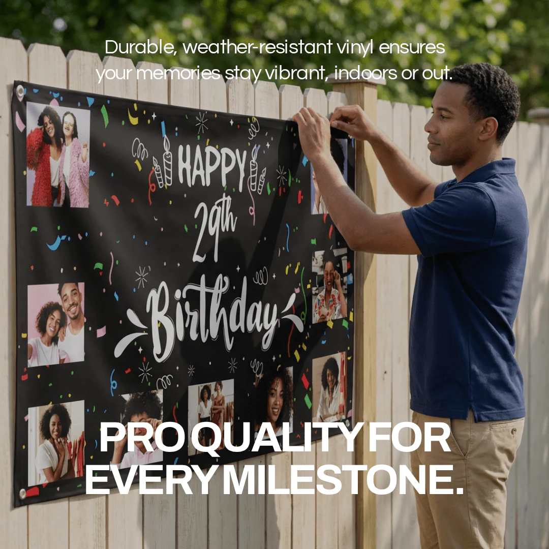 Custom 9 Photo Happy Birthday Banner | 5 Ft - Image 4