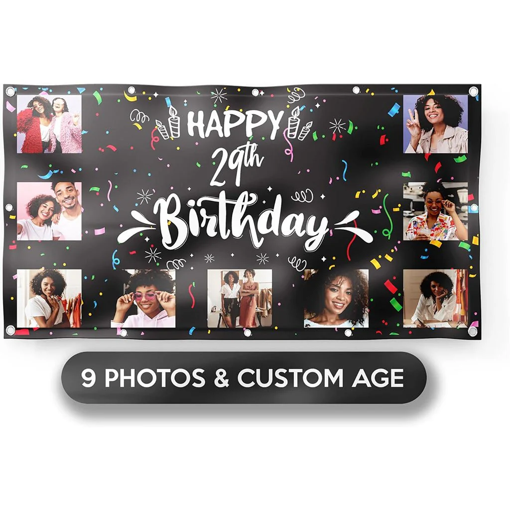Custom 9 Photo Happy Birthday Banner | 5 Ft - Image 7