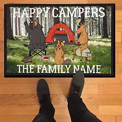 Personalized Happy Campers Doormat - Fun Forest Animals