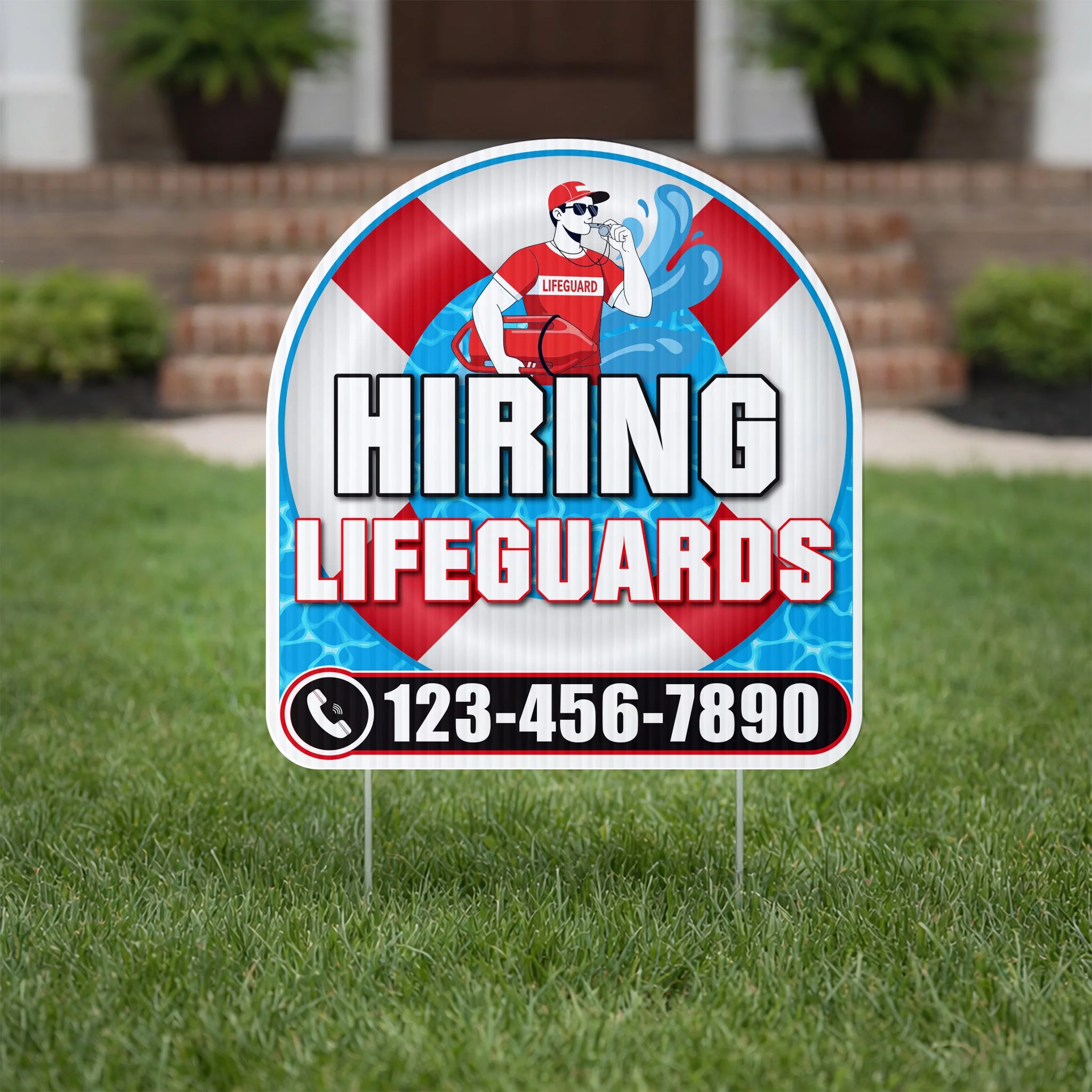 Custom Hiring Lifeguards Yard Sign | 10-Pack | 20 EZ Stakes Included