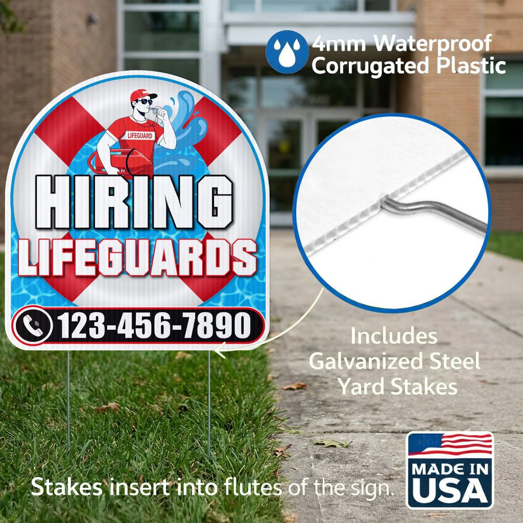 Custom Hiring Lifeguards Yard Sign | 10-Pack | 20 EZ Stakes Included - Image 2