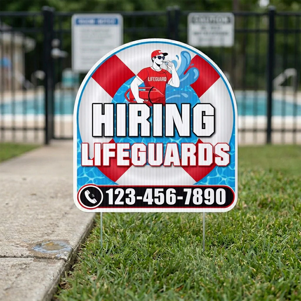Custom Hiring Lifeguards Yard Sign | 10-Pack | 20 EZ Stakes Included - Image 3