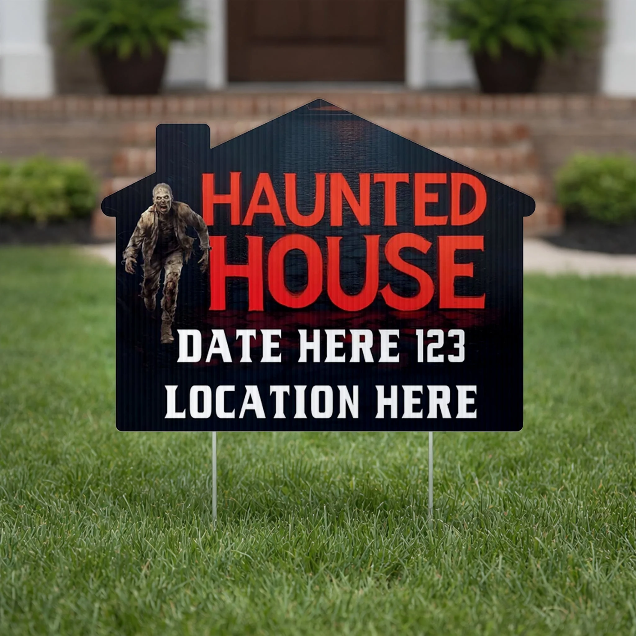 Custom Huanted House Yard Signs | 10-Pack | 20 EZ Stakes Included