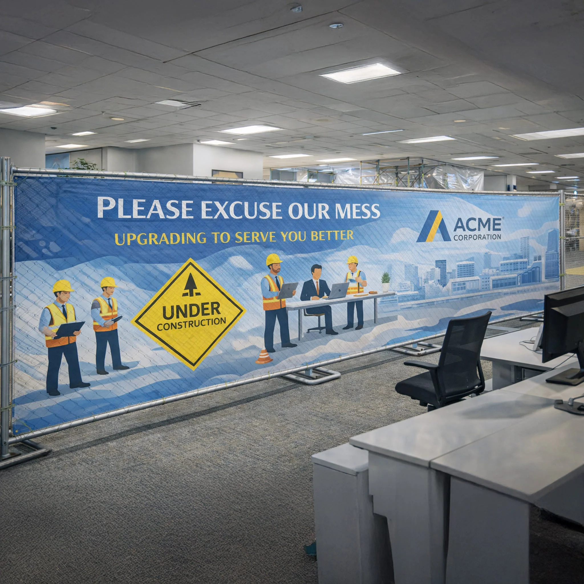 Custom Indoor Construction Fence Screens – Mesh Vinyl Privacy & Branding Banners - Image 5