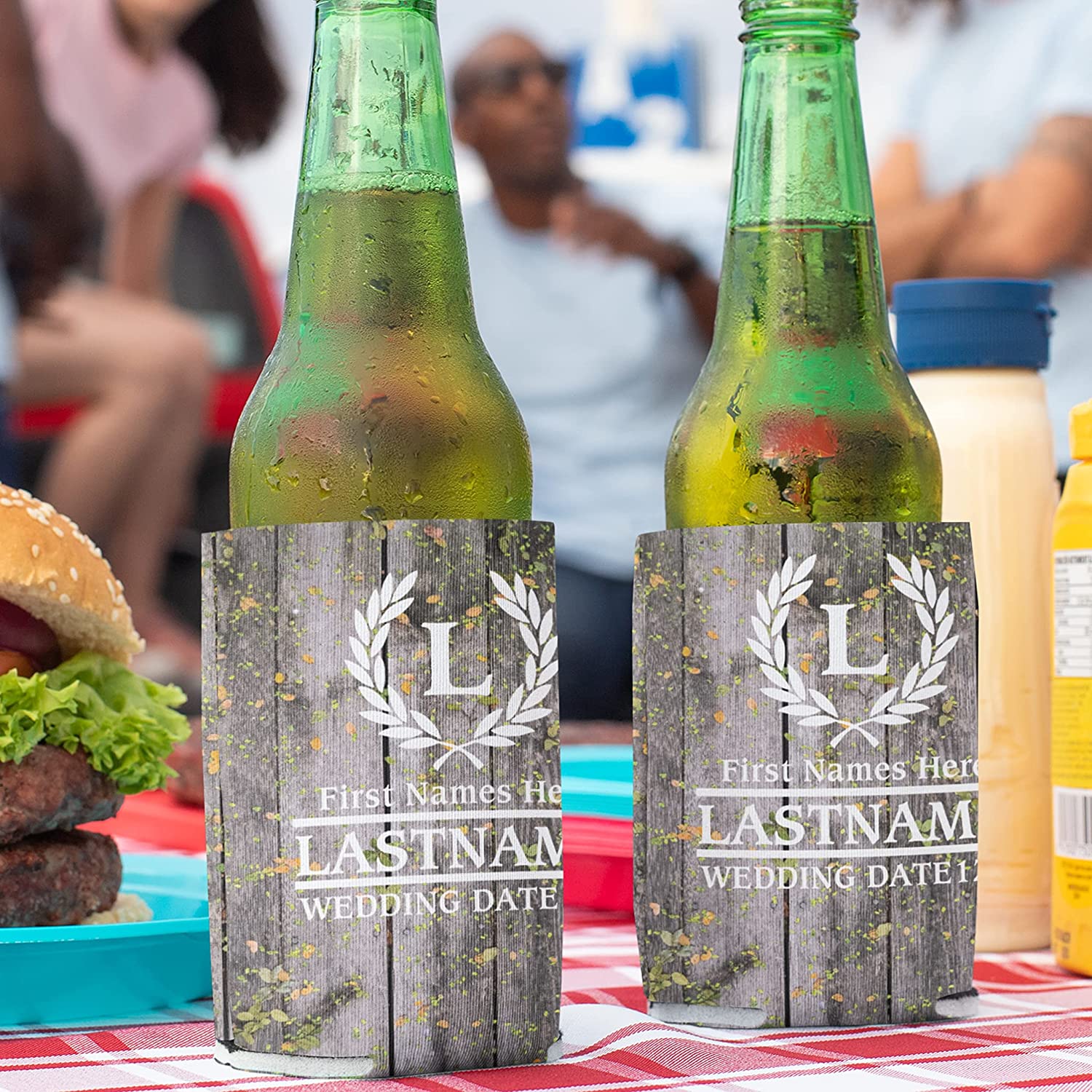 Personalized Laurel And Initial Wedding Can Coolers - Image 8